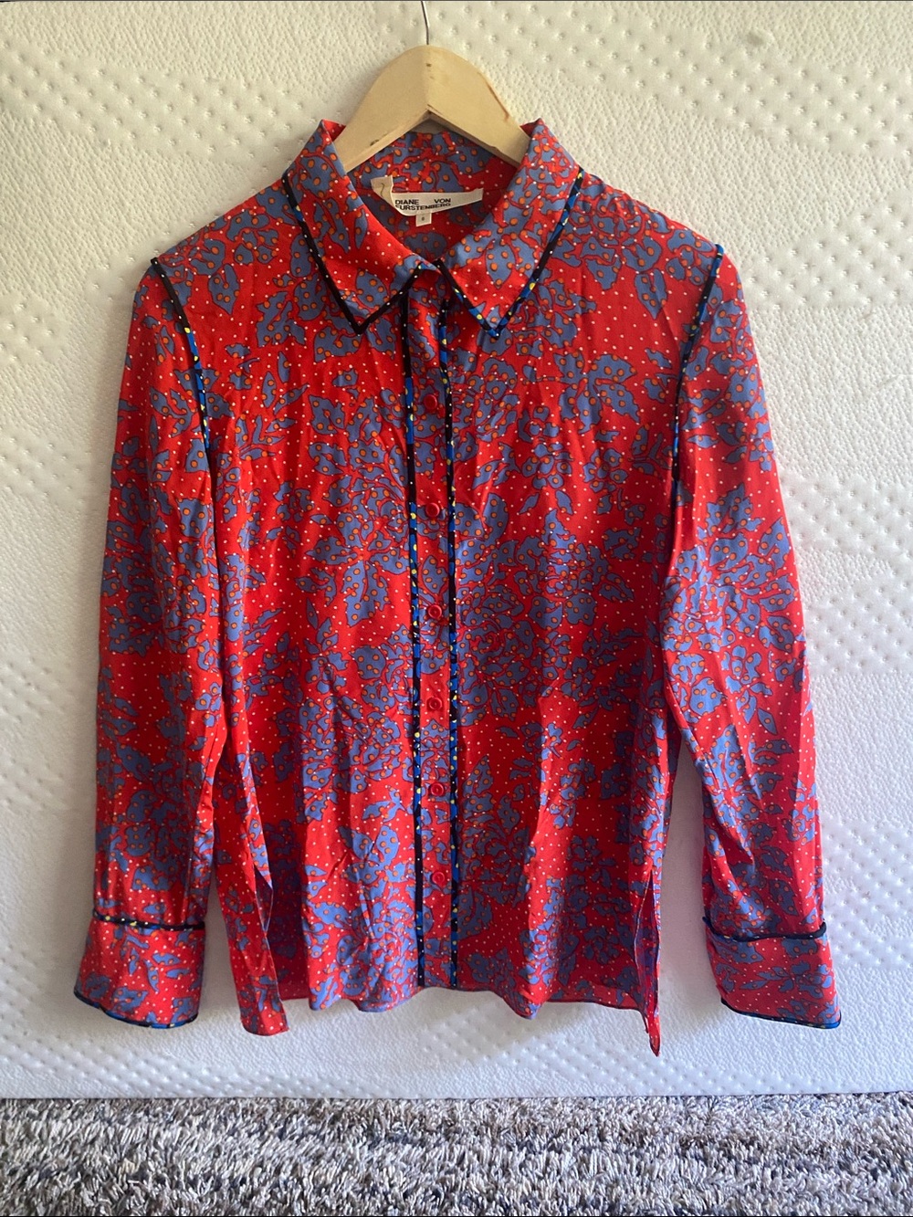 Diane Von Furstenberg Red and Blue Floral Button-Down Shirt